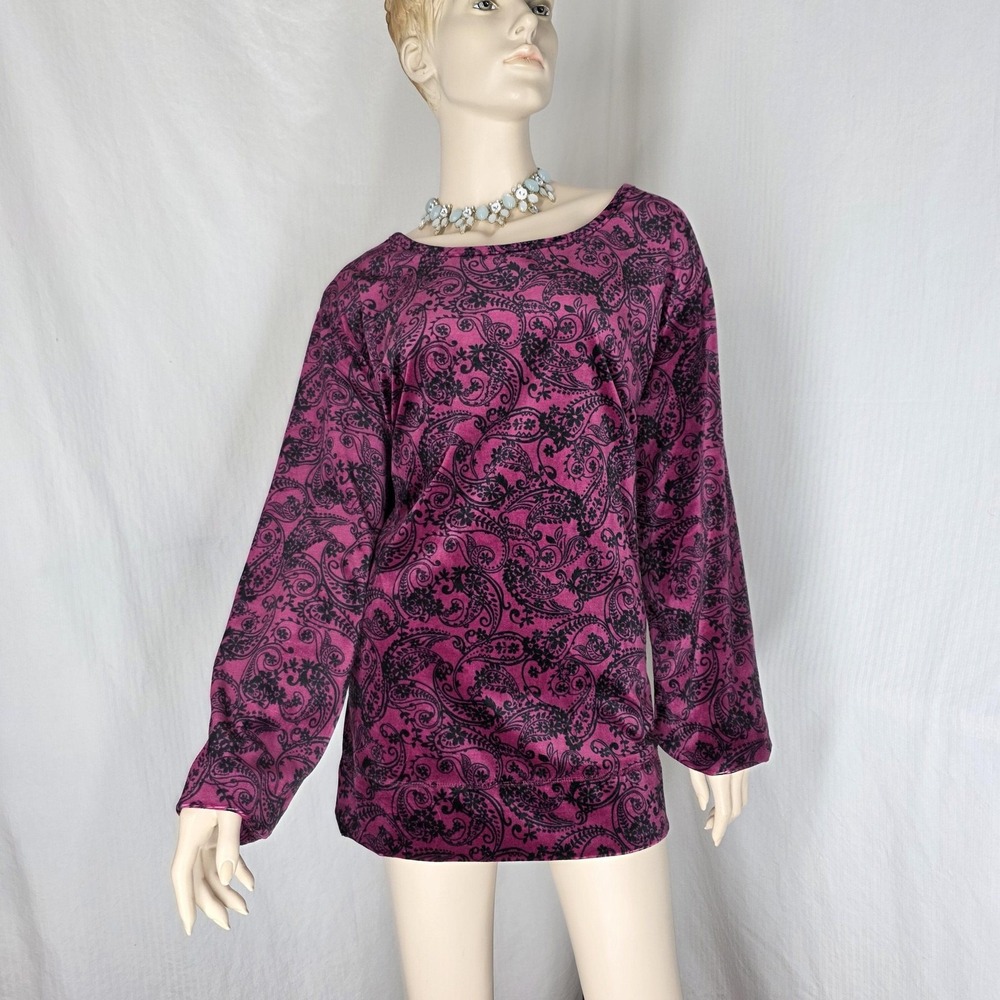 Woman Within Velour‎ Shirt Plus Size 2X 26/28 Purple Paisley Long Sleeve Tunic